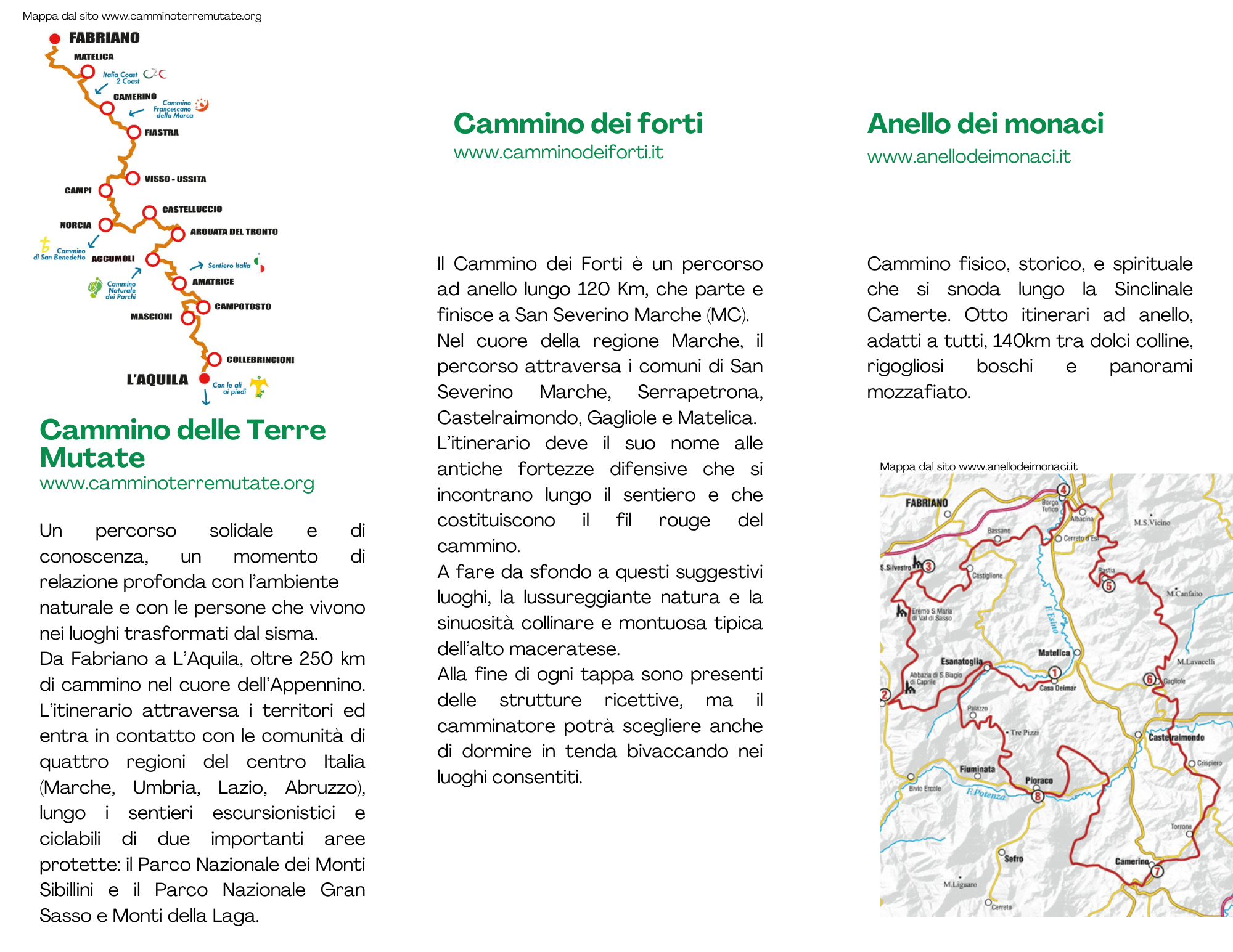 Percorsi dell'itinerario trekking