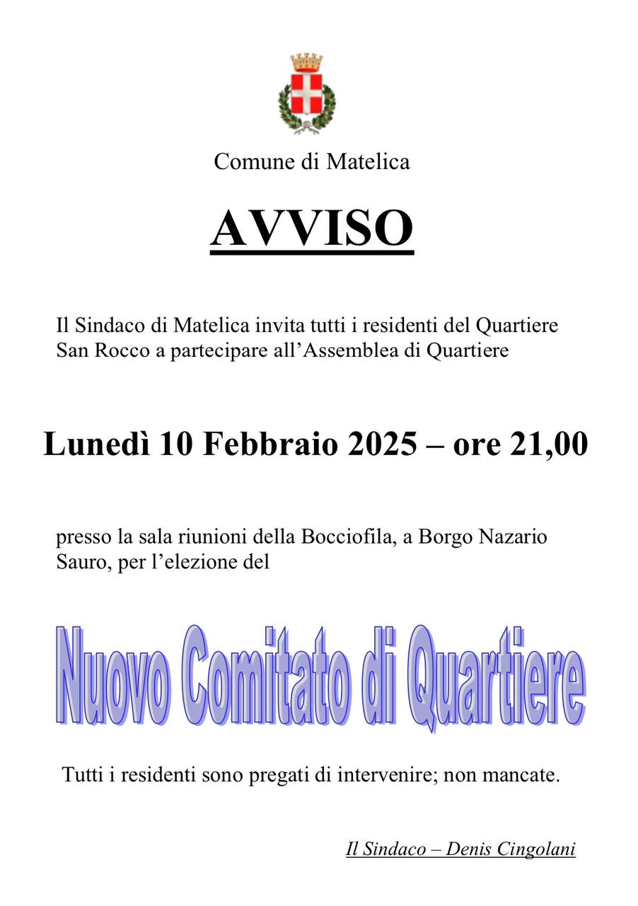 Convocazione per elezione del comitato di quartiere - San Rocco