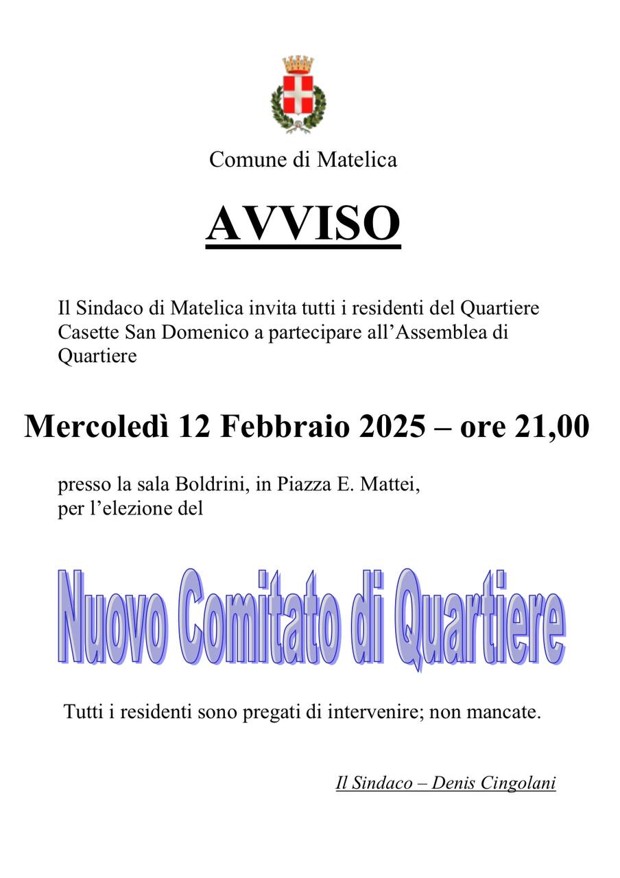 Convocazione per elezione del comitato di quartiere - Casette San Domenico