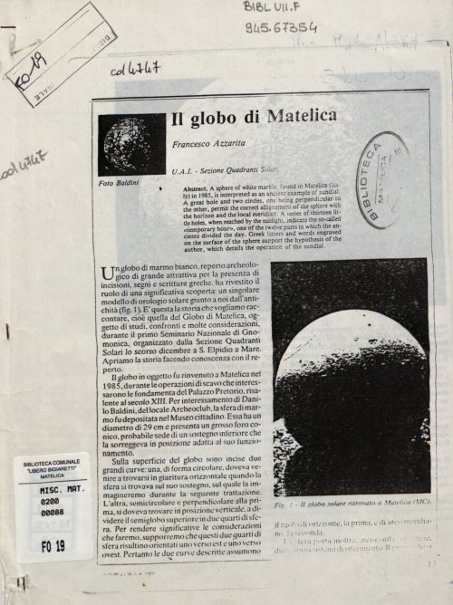 Il Globo di Matelica - Astronomia UAI 1988